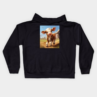 Barnyard Bliss: Happy Calf Frolic Kids Hoodie